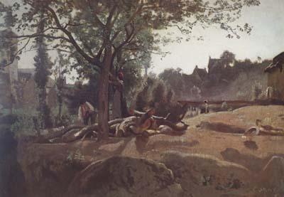 Jean Baptiste Camille  Corot Paysans sous les arbres au soleil levant (mk11)